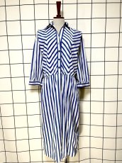 画像1: ストライプ ウエストゴム レトロ USA古着 ヴィンテージワンピース (1)