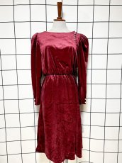 画像1: ベロア 無地 レトロ 長袖 USA古着 ヴィンテージワンピース (1)