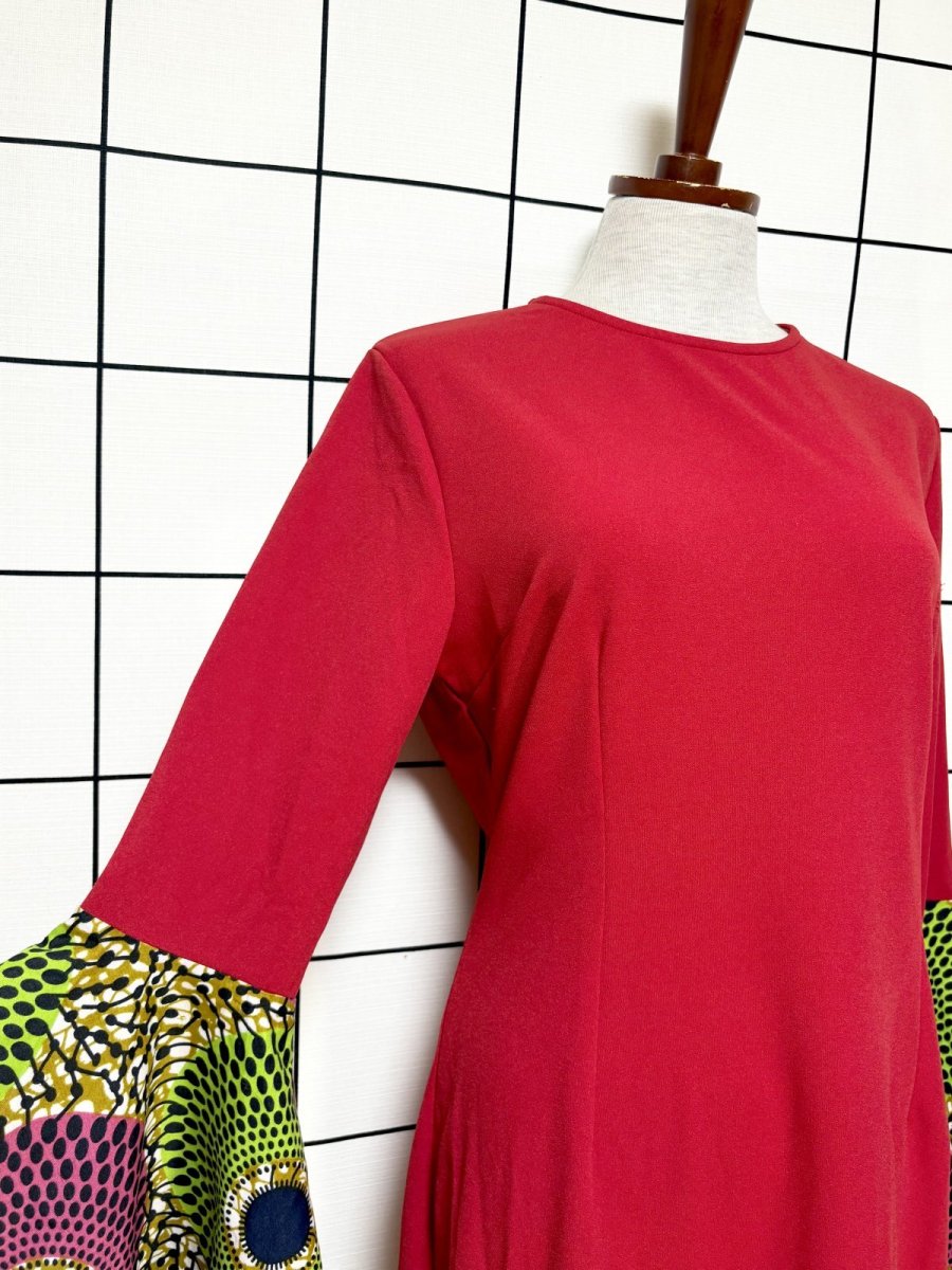 画像6: アフリカンバティック ドレス フレア袖 ティアード 古着 エスニック レトロ ヴィンテージワンピース (6)