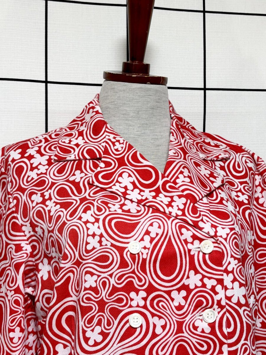 画像5: 花柄モチーフ レッド ホワイト レトロ 長袖 USA古着 ヴィンテージワンピース (5)