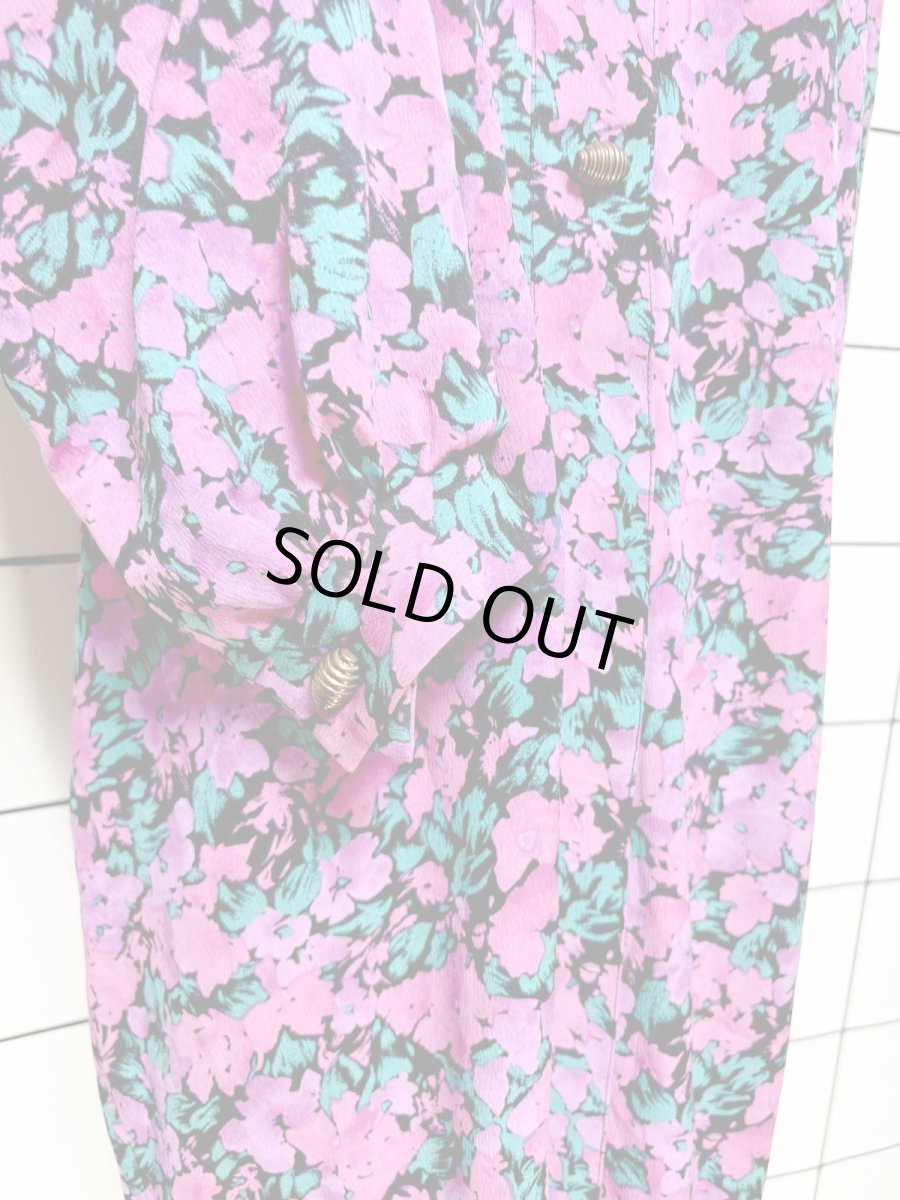 画像8: リボンタイ 花柄 レトロ USA古着 ヴィンテージワンピース (8)