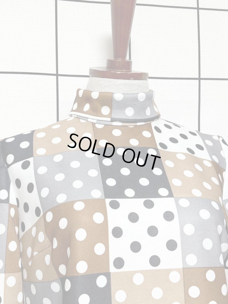 画像5: ドット チェック タートルネック レトロ 長袖 USA古着 ヴィンテージワンピース (5)