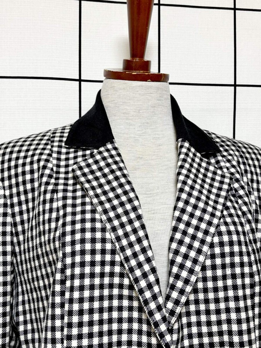 画像5: ギンガムチェック モノクロ レトロ USA古着 ヴィンテージテーラードジャケット (5)
