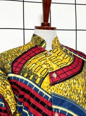 画像5: アフリカンバティック ドレス スタンドカラー 前開き 古着 エスニック レトロ ヴィンテージワンピース (5)