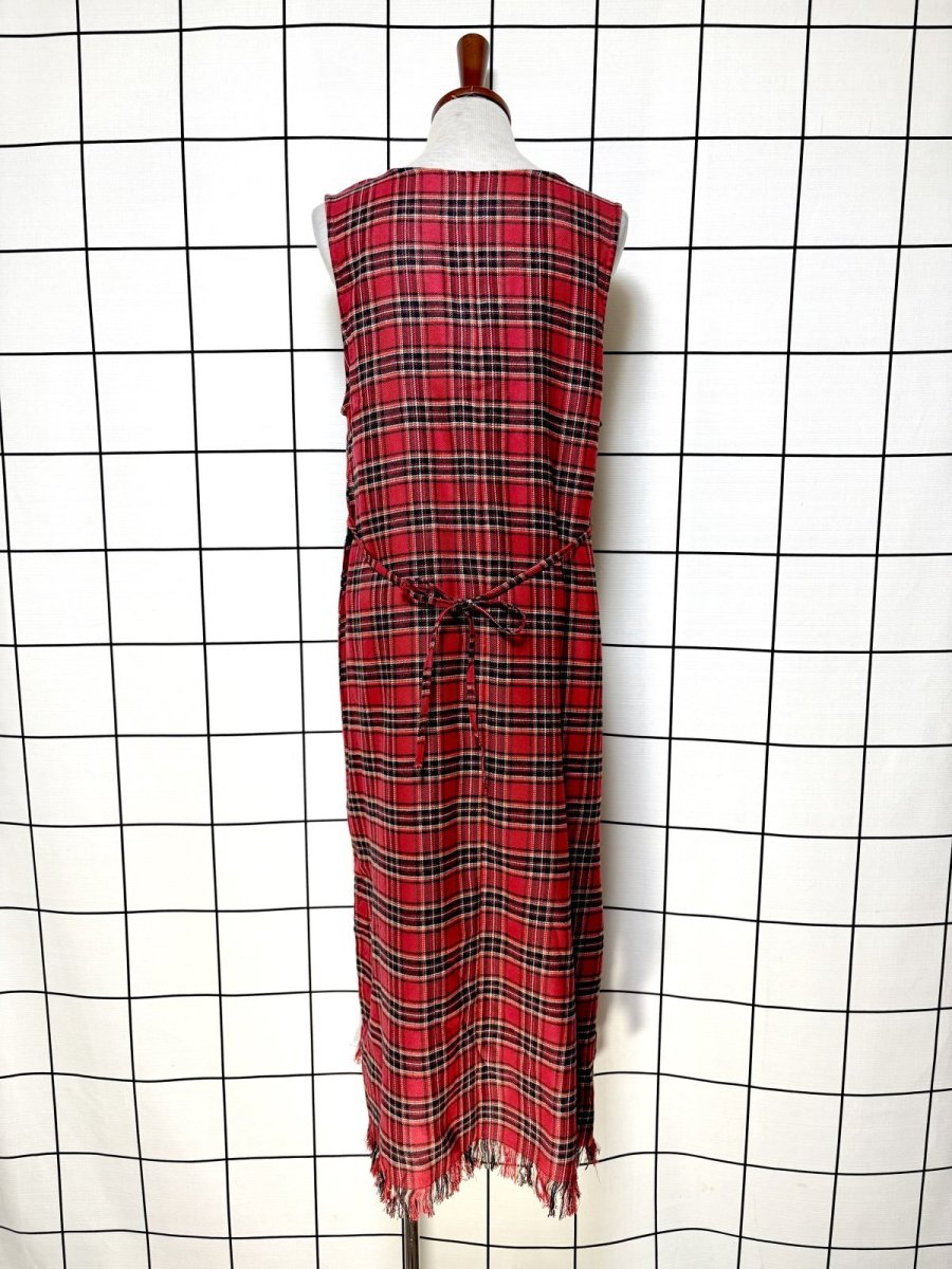 画像3: トラッドコーデにもおすすめ チェック柄 フリンジ ノースリーブ レトロ USA古着 ヴィンテージワンピース (3)