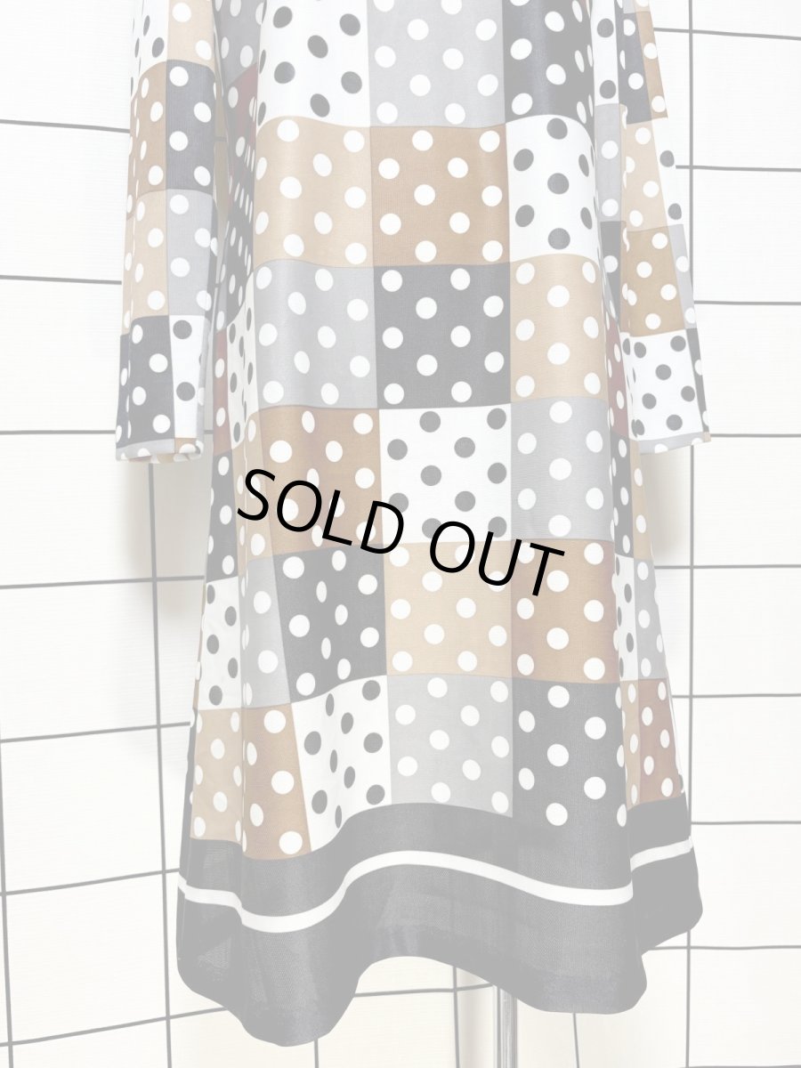 画像8: ドット チェック タートルネック レトロ 長袖 USA古着 ヴィンテージワンピース (8)