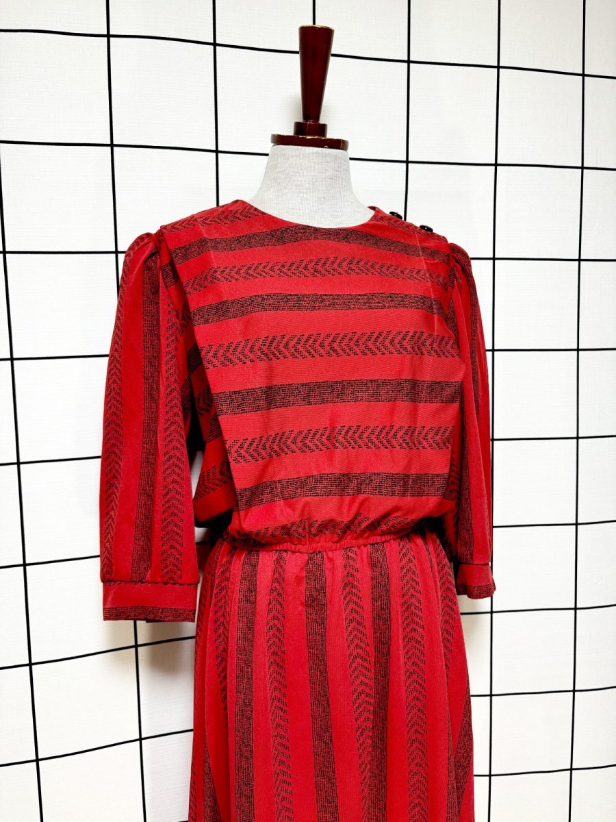 画像3: ストライプ ボーダー ウエストゴム レトロ USA古着 ヴィンテージワンピース (3)