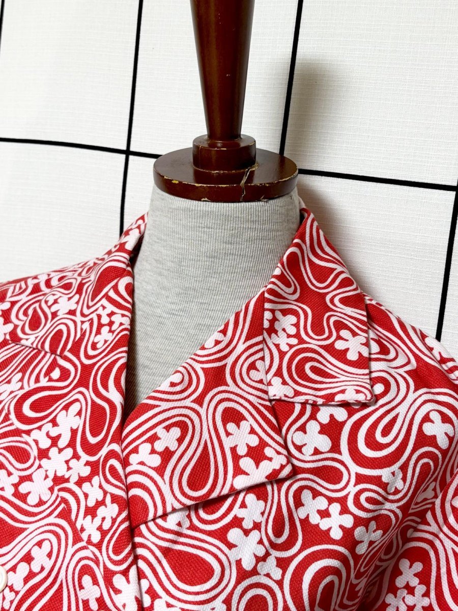 画像4: 花柄モチーフ レッド ホワイト レトロ 長袖 USA古着 ヴィンテージワンピース (4)