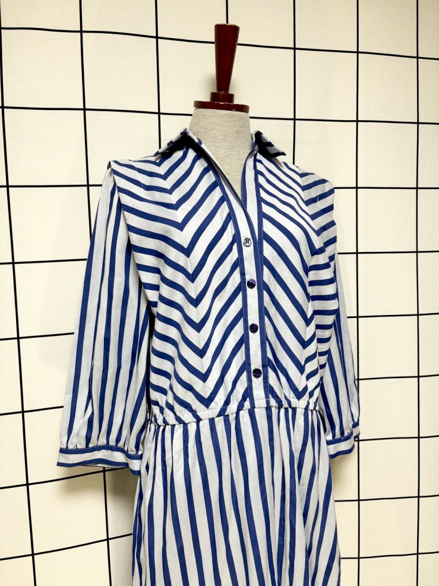 画像3: ストライプ ウエストゴム レトロ USA古着 ヴィンテージワンピース (3)