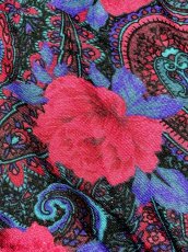 画像12: 薔薇柄 ペイズリー ベルベット切り替え UNIONMADE ウエストゴム レトロ 長袖 USA古着 ヴィンテージワンピース (12)