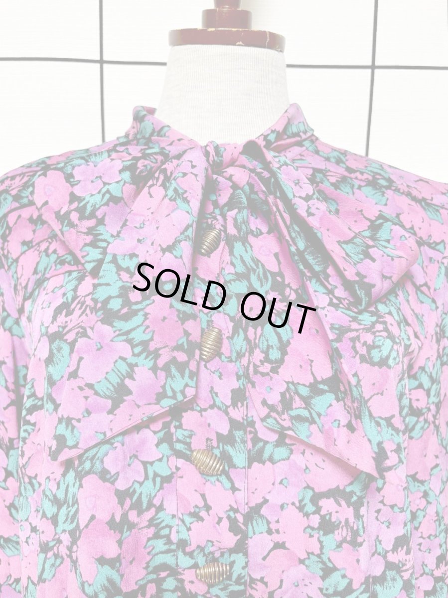 画像7: リボンタイ 花柄 レトロ USA古着 ヴィンテージワンピース (7)