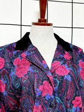 画像5: 薔薇柄 ペイズリー ベルベット切り替え UNIONMADE ウエストゴム レトロ 長袖 USA古着 ヴィンテージワンピース (5)