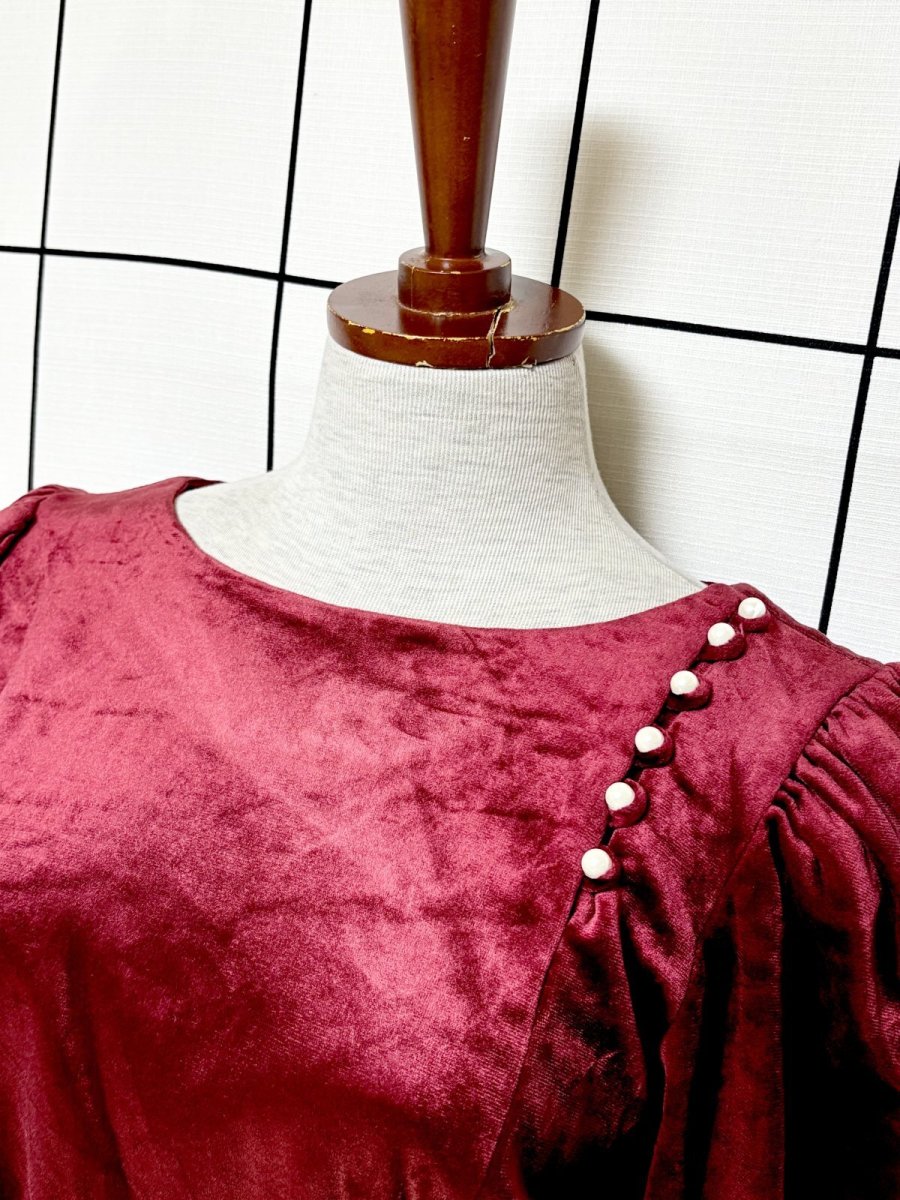 画像4: ベロア 無地 レトロ 長袖 USA古着 ヴィンテージワンピース (4)