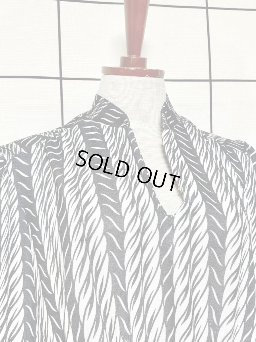 画像5: ストライプ モノクロ ウエストゴム レトロ USA古着 ヴィンテージワンピース (5)