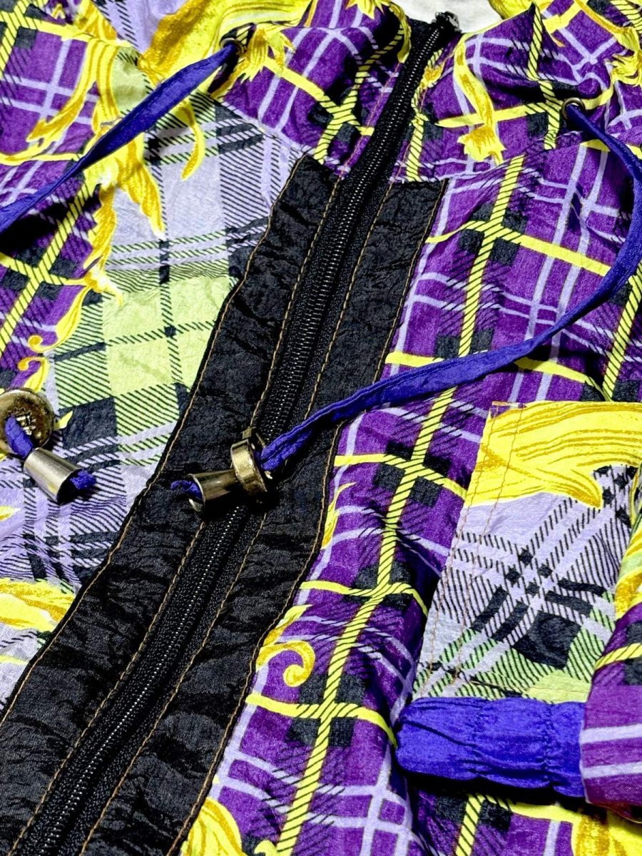 画像9: チェック柄 花柄 オーバーサイズ ジップアップ レトロ USA古着 ジャンパー ブルゾン ヴィンテージナイロンジャケット (9)