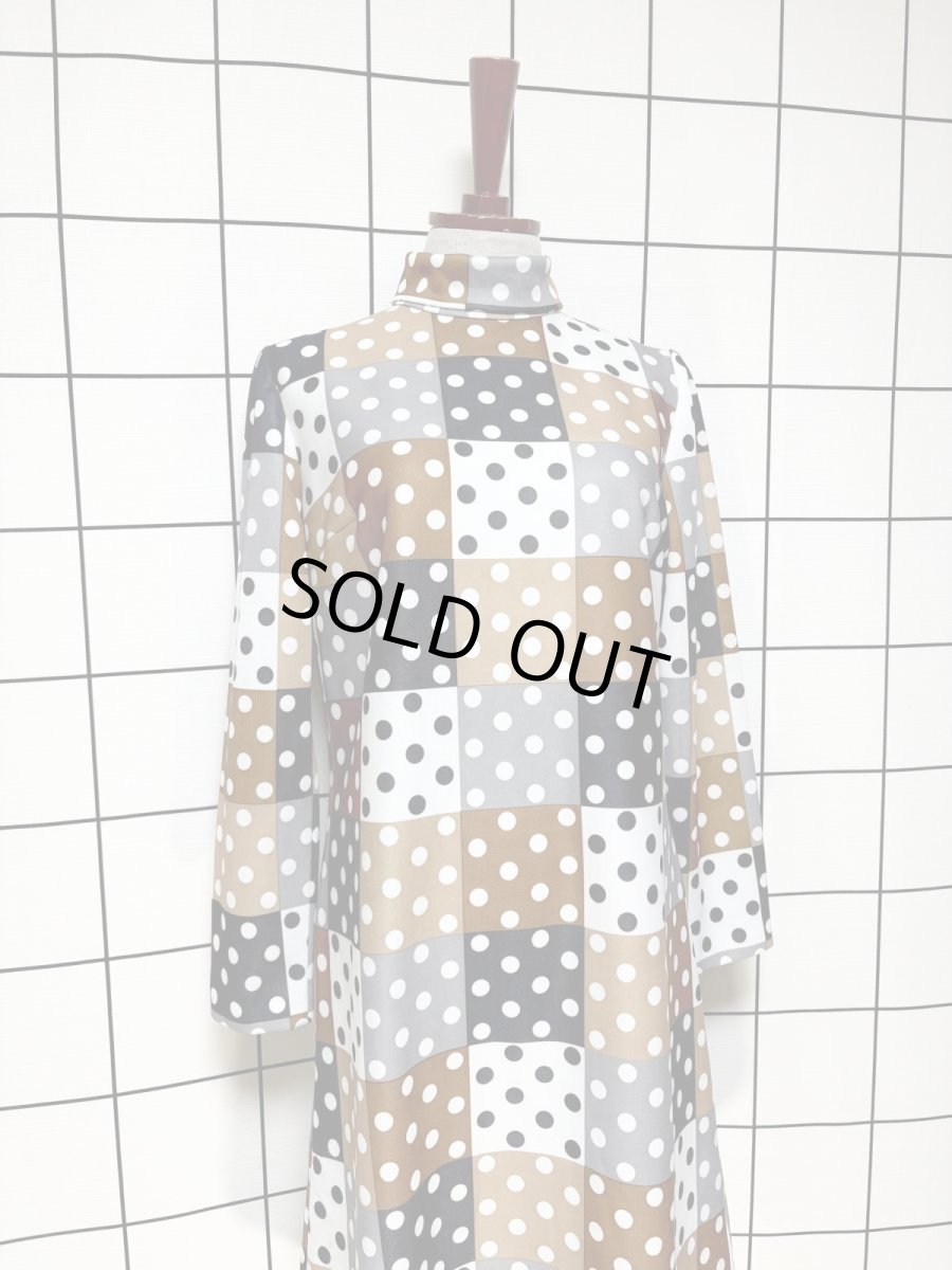 画像3: ドット チェック タートルネック レトロ 長袖 USA古着 ヴィンテージワンピース (3)