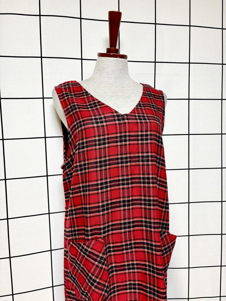 画像5: トラッドコーデにもおすすめ チェック柄 フリンジ ノースリーブ レトロ USA古着 ヴィンテージワンピース (5)
