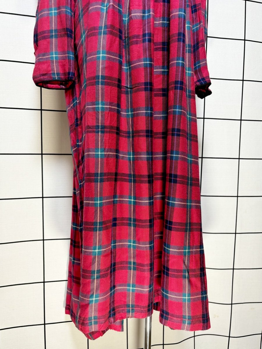 画像9: チャイナボタン装飾 チェック柄 レッド バックリボン レトロ USA古着 ヴィンテージワンピース (9)