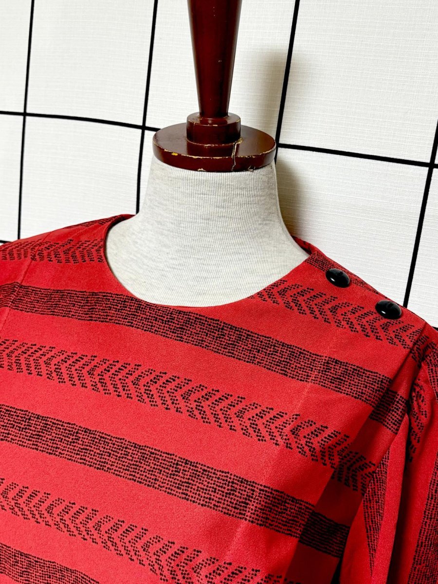 画像4: ストライプ ボーダー ウエストゴム レトロ USA古着 ヴィンテージワンピース (4)