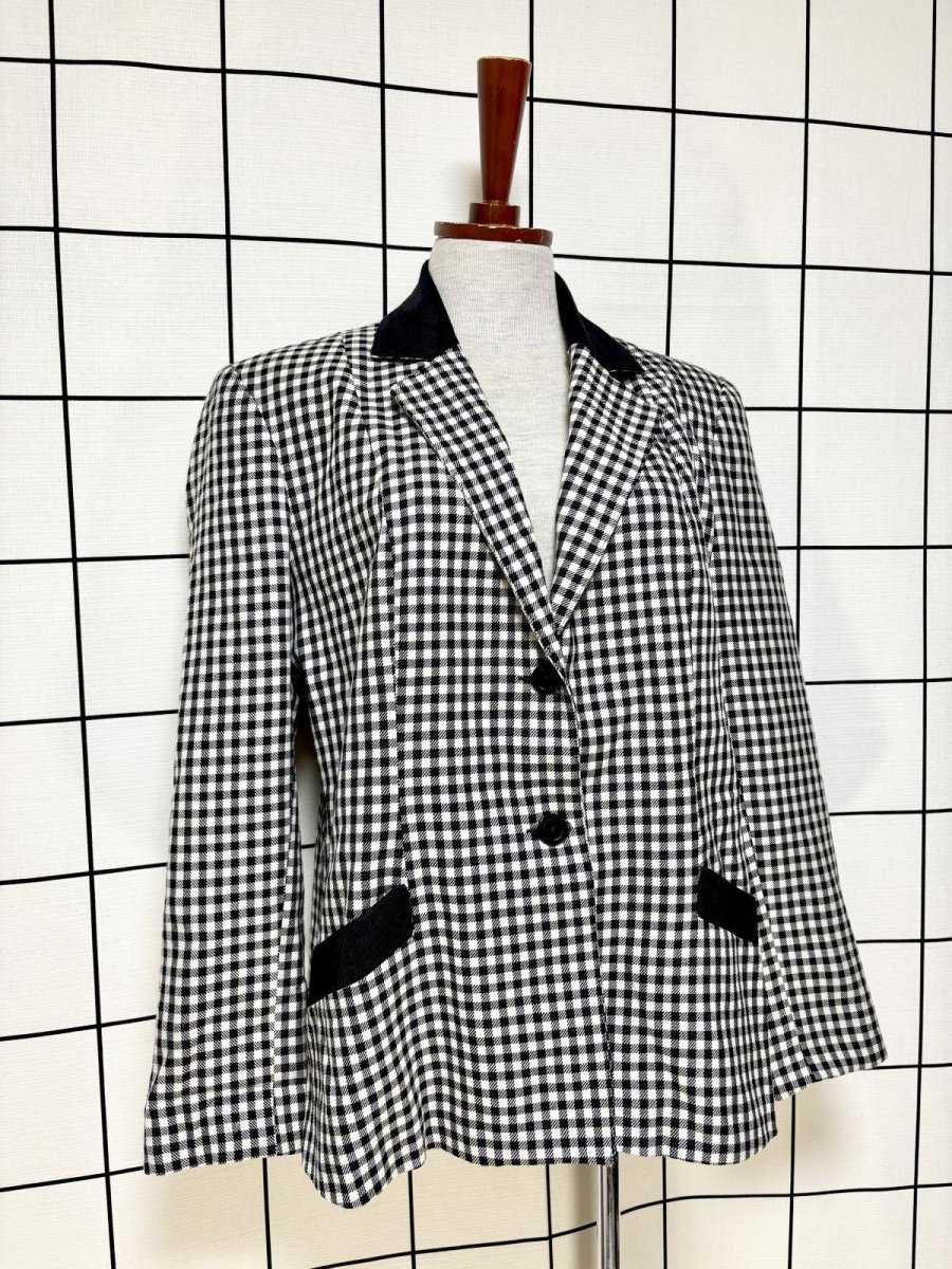 画像3: ギンガムチェック モノクロ レトロ USA古着 ヴィンテージテーラードジャケット (3)