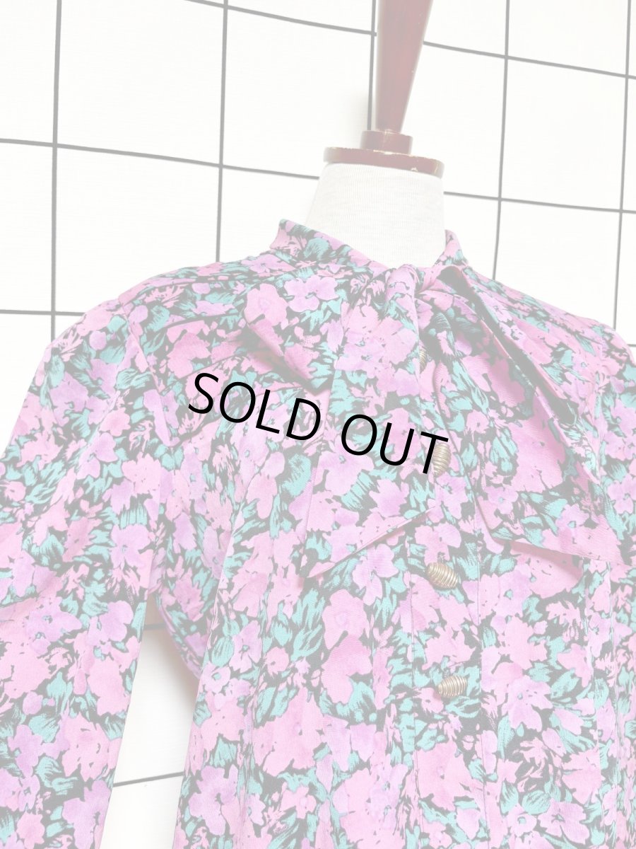 画像6: リボンタイ 花柄 レトロ USA古着 ヴィンテージワンピース (6)