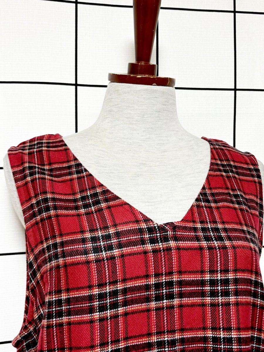 画像7: トラッドコーデにもおすすめ チェック柄 フリンジ ノースリーブ レトロ USA古着 ヴィンテージワンピース (7)