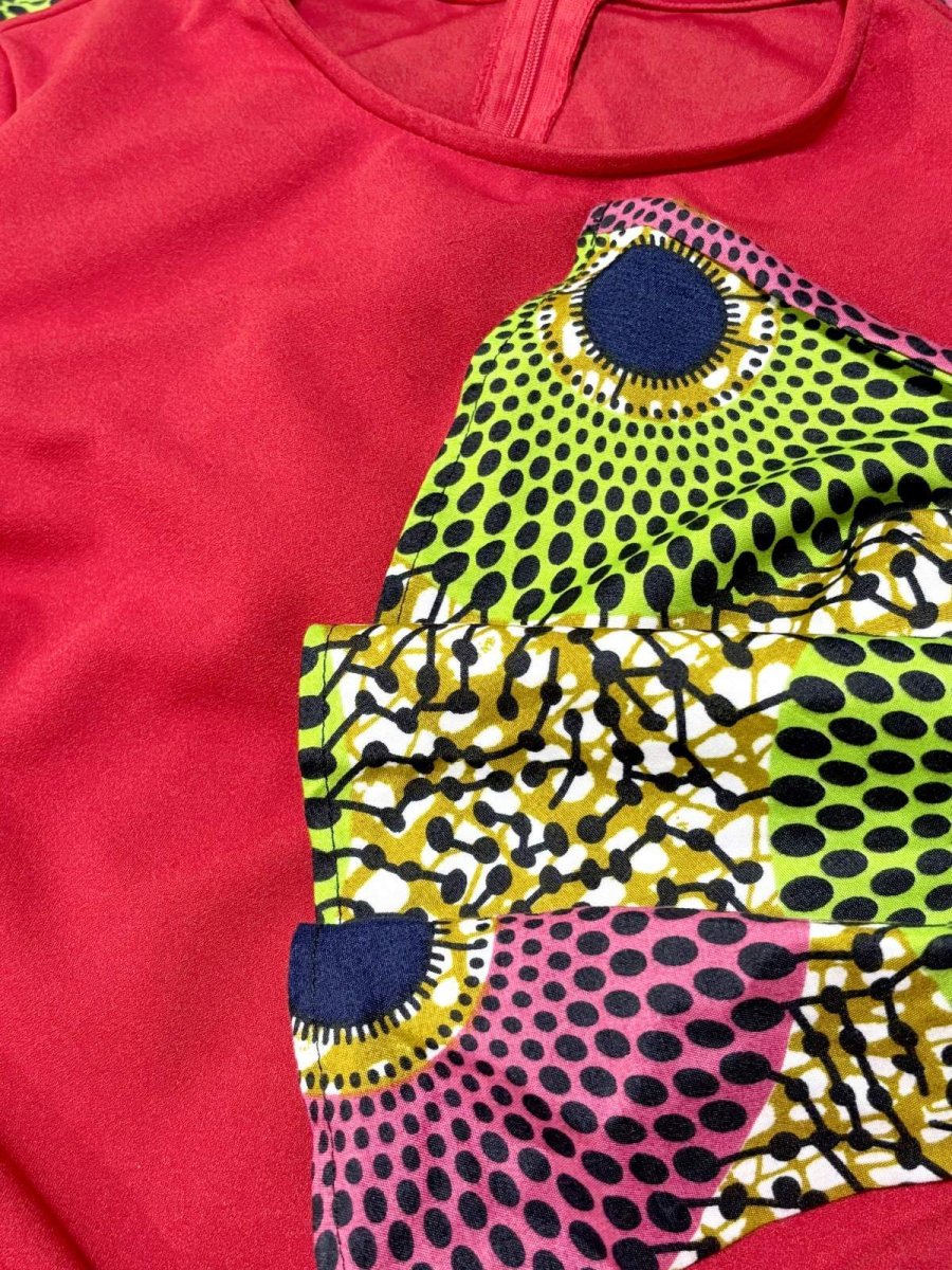 画像10: アフリカンバティック ドレス フレア袖 ティアード 古着 エスニック レトロ ヴィンテージワンピース (10)