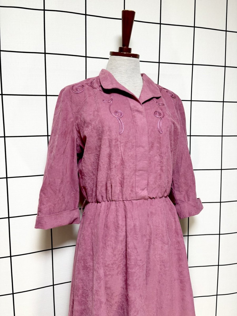 画像3: ベルベット ウエストゴム レトロ 長袖 USA古着 ヴィンテージワンピース (3)