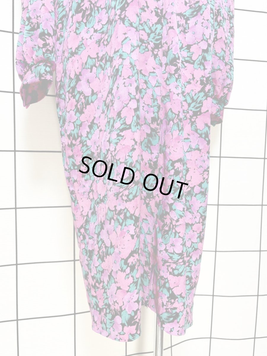 画像9: リボンタイ 花柄 レトロ USA古着 ヴィンテージワンピース (9)