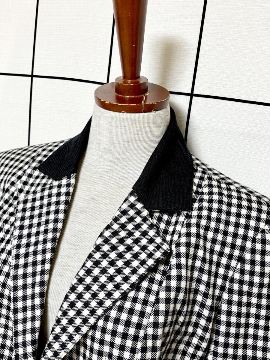 画像4: ギンガムチェック モノクロ レトロ USA古着 ヴィンテージテーラードジャケット (4)