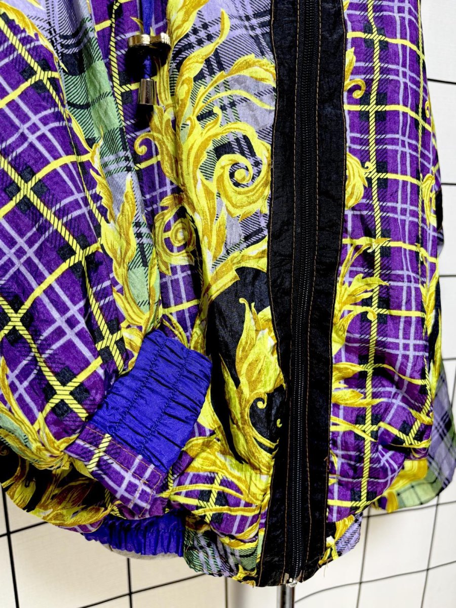 画像7: チェック柄 花柄 オーバーサイズ ジップアップ レトロ USA古着 ジャンパー ブルゾン ヴィンテージナイロンジャケット (7)