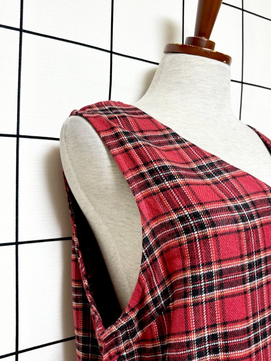 画像8: トラッドコーデにもおすすめ チェック柄 フリンジ ノースリーブ レトロ USA古着 ヴィンテージワンピース (8)