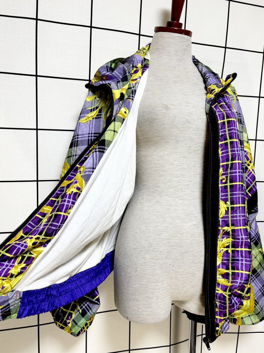 画像8: チェック柄 花柄 オーバーサイズ ジップアップ レトロ USA古着 ジャンパー ブルゾン ヴィンテージナイロンジャケット (8)