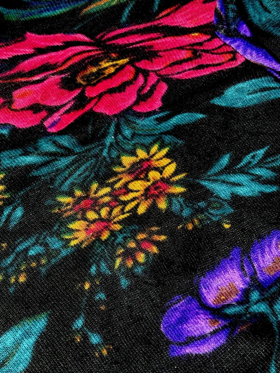 画像11: 花柄 ハイネック ブラック TALON ウエストゴム レトロ USA古着 ヴィンテージワンピース (11)