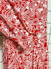 画像7: 花柄モチーフ レッド ホワイト レトロ 長袖 USA古着 ヴィンテージワンピース (7)