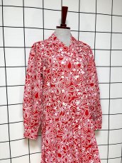 画像3: 花柄モチーフ レッド ホワイト レトロ 長袖 USA古着 ヴィンテージワンピース (3)
