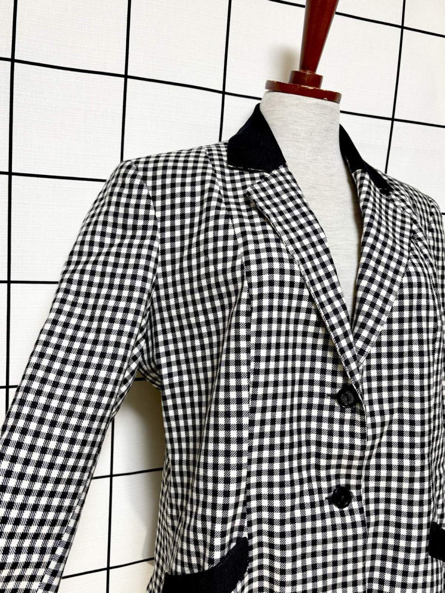 画像6: ギンガムチェック モノクロ レトロ USA古着 ヴィンテージテーラードジャケット (6)