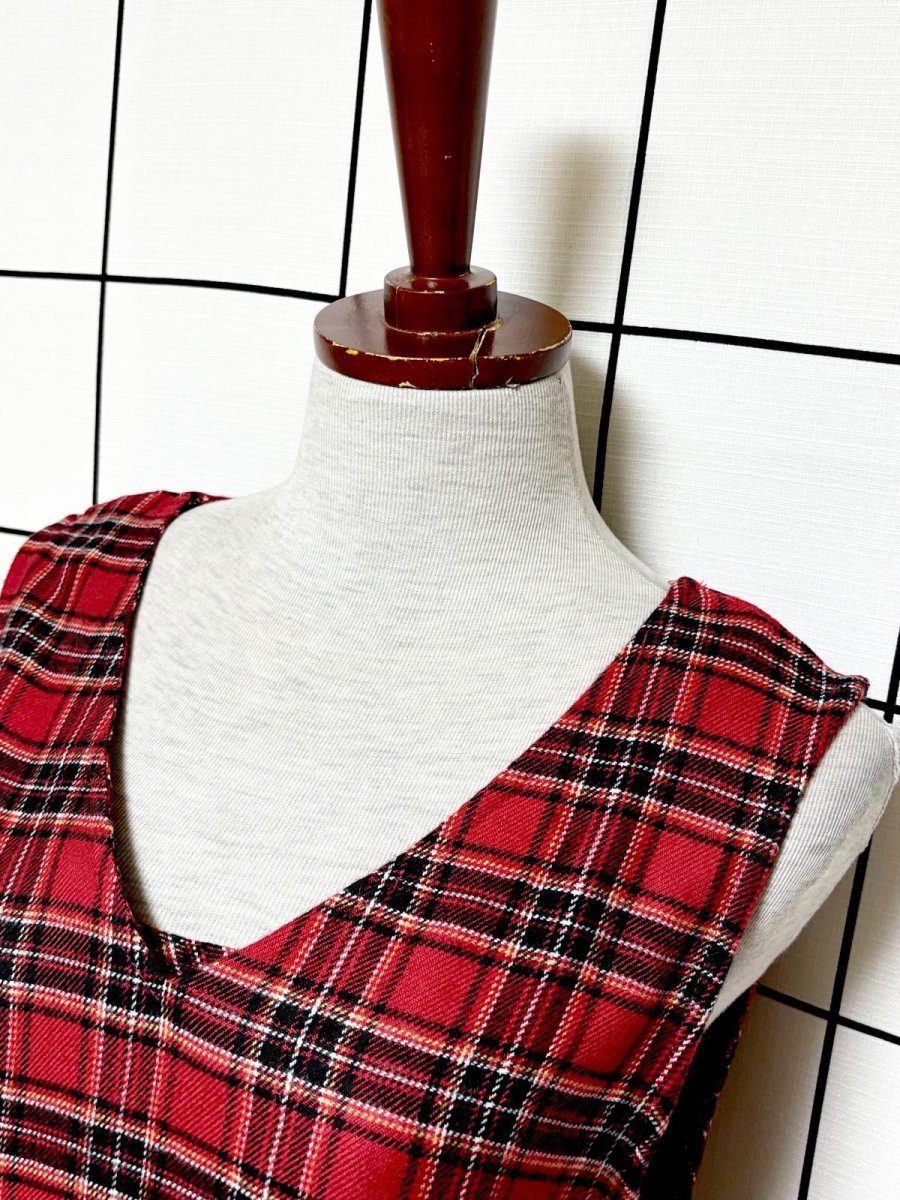 画像6: トラッドコーデにもおすすめ チェック柄 フリンジ ノースリーブ レトロ USA古着 ヴィンテージワンピース (6)