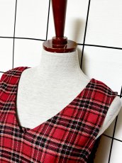 画像6: トラッドコーデにもおすすめ チェック柄 フリンジ ノースリーブ レトロ USA古着 ヴィンテージワンピース (6)