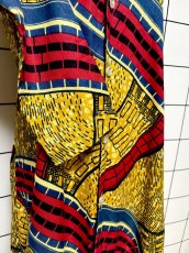 画像7: アフリカンバティック ドレス スタンドカラー 前開き 古着 エスニック レトロ ヴィンテージワンピース (7)