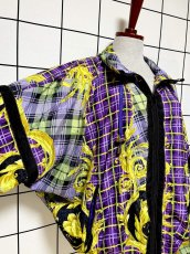 画像6: チェック柄 花柄 オーバーサイズ ジップアップ レトロ USA古着 ジャンパー ブルゾン ヴィンテージナイロンジャケット (6)