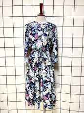 画像1: 花柄 ウエストゴム レトロ USA古着 ヴィンテージワンピース (1)