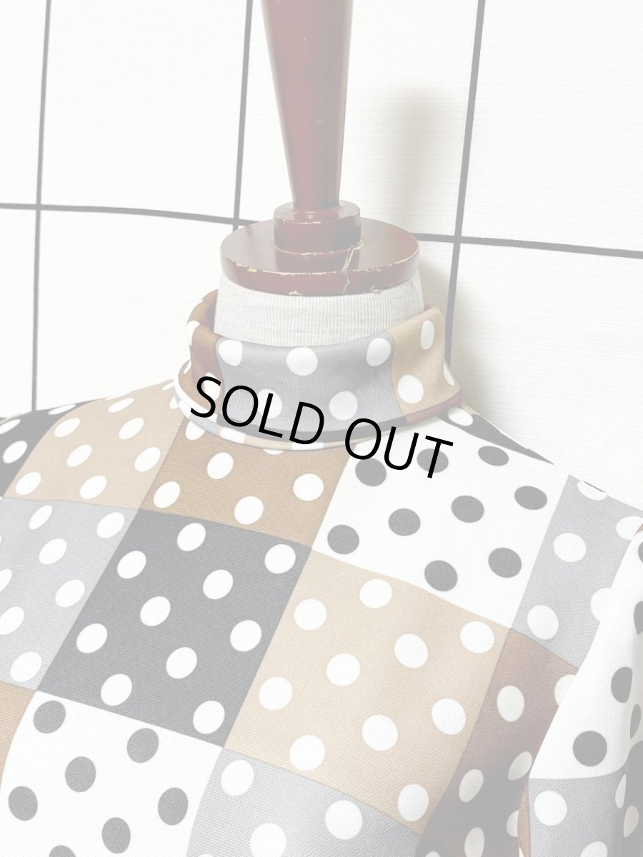 画像4: ドット チェック タートルネック レトロ 長袖 USA古着 ヴィンテージワンピース (4)