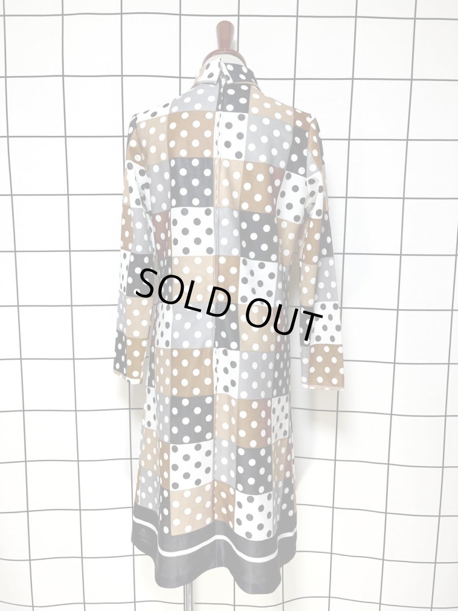 画像2: ドット チェック タートルネック レトロ 長袖 USA古着 ヴィンテージワンピース (2)