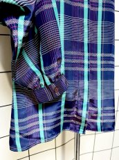 画像7: チェック ネイビー レトロ USA古着 シャツ ヴィンテージブラウス (7)