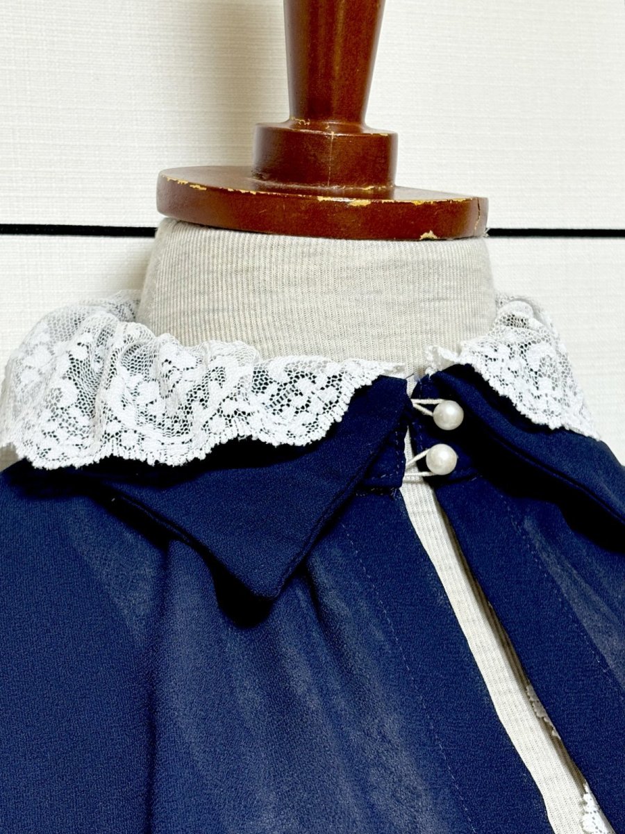 画像6: レース装飾 ネイビー レトロクラシカル  CANADA 古着 ヴィンテージドレス (6)