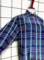 画像6: チェック ネイビー レトロ USA古着 シャツ ヴィンテージブラウス (6)
