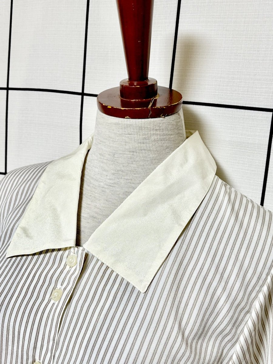 画像4: ストライプ 襟切り替えし レトロ 国産古着 長袖 シャツ ヴィンテージブラウス (4)