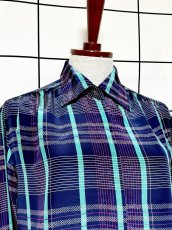 画像5: チェック ネイビー レトロ USA古着 シャツ ヴィンテージブラウス (5)