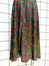 画像3: スカーフ柄 グリーン ウエストゴム レトロ 古着 ヴィンテージスカート (3)